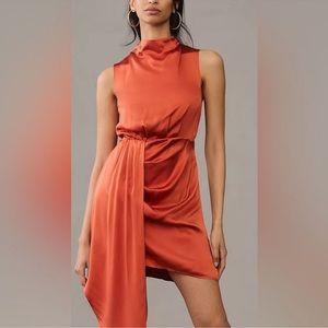 NWT- Anthropologie mock-neck draped silk dress- size 2 - color: baked paprika